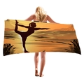 Mikrofaser-Strandtuch mit warmem Sonnenuntergang und Yoga-Silhouette-Muster - Sonnenuntergang Yoga Silhouette Stil (4) / 150x75cm
