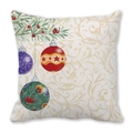 Housse de coussin de Noël avec ornements suspendus et baies sur tissu peau de pêche - Style Motif Ornements de Noël Beige