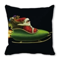 Black Christmas pillow case with Santa riding a green rocket sled in peach skin fabric - 18x18 Inch / 40