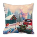Square Christmas pillow case with winter cabin and red vintage truck scene - Style 34 (Snow Cabin/Red Truck)