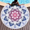 Thick circular Mandala beach towel in blue and purple with white decorative tassels - Blue-Purple Mandala (12)