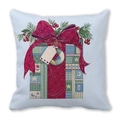 Housse de coussin de Noël en peau de pêche bleu clair avec motif de boîte cadeau festive - Style Boîte Cadeau Nœud Bleu Clair