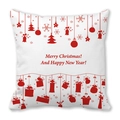 Detailansicht des Merry Christmas und Schneeflocken Aufdrucks auf weißem Kissenbezug - Weiß-roter Weihnachtsgeschenkkarton-Stil (18)