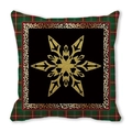 Detail of Christmas pillowcase featuring red green plaid, leopard print, and gold star - Gold Geometric Star Plaid (13)