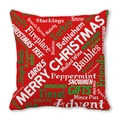 Weihnachts-Kissenbezug mit rotem und grünem Textprint auf Pfirsichhaut-Gewebe - Rote Weihnachts-Phrasen-Collage Stil (12)