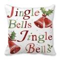 Detail eines Weihnachtskissenbezugs mit Jingle Bells Text und Aquarell Stechpalmenmuster - Weiße Jingle Bells Songtexte Stil (38)