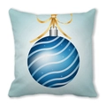 Funda de cojín azul de Navidad con diseño de bola decorativa y lazo dorado festivo - Base Azul Claro Estampado de Bola Azul y Lazo Dorado (34)