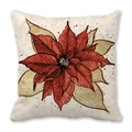 Decorative poinsettia flower pillow case with red petals and golden veins on peach skin fabric - Snowflake Background Poinsettia Style (38)