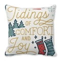 Close-up of peach skin fabric texture with Tidings OF COMFORT AND Joy holiday print - Vintage Xmas Stockings (16) / 18x18 Inch