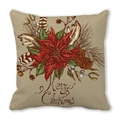 Detail of Christmas pillow cover featuring red poinsettia and Merry Christmas text - Vintage Christmas Illustration Style (14)