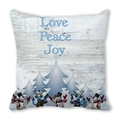 Winter peach skin pillow case with Love Peace Joy text and blue snowman print - Blue White Winter Theme (8) / 18x18 Inch