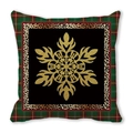 Detail of Christmas pillowcase with golden snowflake, leopard print, and tartan borders - Gold Snowflake Mandala (19)