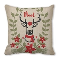 Detail of Christmas Noel reindeer cushion cover with holly and red floral patterns - Beige Linen Reindeer (33) / 18x18 Inch