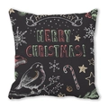 Detail des Weihnachtskissenbezugs mit Kreideaufdruck und festlichen Vogelmotiven - Schwarze Kreide Handgezeichneter Feststil (25)