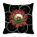 Macro shot of 3D fractal print on square peach skin pillowcase with green spiral vine design - Black Fractal Art (34) / 18x18 Inch