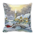 Funda de cojín navideña con pueblo nevado y renos sobre tela de piel de melocotón - 45x45cm / Estilo Iglesia de Pueblo Tranquilo (10)
