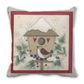 Detail of Christmas peach skin pillowcase with birdhouse and red berry illustration - White Background Birdhouse (27)