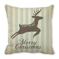 Close-up of Merry Christmas pillowcase featuring a brown reindeer on green stripes - Green Stripe Retro Deer (36)