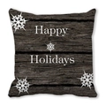 Detail of Happy Holidays pillowcase featuring brown wood texture and white snowflake patterns - Wood Grain Snowflake (36) / 18x18 Inch