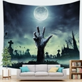 Halloween zombie hand tapestry with full moon and gothic castle for home wall decoration - 100x70cm Peach Skin Velvet / Zombie Hand Emerging from Ground Style (12)