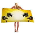 Dickes Strandtuch aus Mikrofaser mit leuchtend gelbem tropischem Sonnenuntergang-Motiv - Tropischer Sonnenuntergang Vögel Stil (6) / 150x75cm