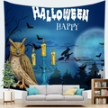 Spooky Halloween wall tapestry with owls and witches displayed over a living room sofa - 150x100 (Peach Skin) / Owl and Witch Style (2)