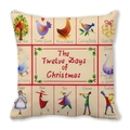 Close-up of peach skin fabric cushion cover with Twelve Days of Christmas lyrics - 12 Days Beige (31)