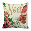 Floral Christmas pillow cover featuring a red cardinal bird and golden Noel lettering - Noel Christmas Poinsettia Style (22)