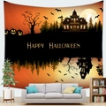 Detail of Halloween peach skin tapestry with haunted castle, bats and pumpkins - 100x70cm Peach Skin Velvet / Orange Haunted Castle Style (7)