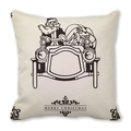 Detail of Christmas pillowcase showing Santa in a vintage car on peach skin fabric - Retro Car Santa (21)