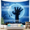 Halloween tapestry with zombie hands and pumpkin design for spooky home wall decor - 100x70cm Peach Skin Velvet / Zombie Hand and Pumpkin Style (3)