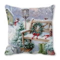 Detailed watercolor Christmas garden illustration on peach skin fabric square pillowcase - Christmas Wreath and Snowman Style (5)