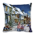 Detailed macro texture of European winter snow scene print on peach skin pillowcase - Vintage Row House Snow Play Style (15)