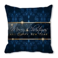 Navy blue Christmas pillow case with gold Merry Christmas text and damask pattern - 45x45cm / Dark Blue Vintage Pattern (11)