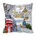 Detail of Christmas pillowcase with winter scene illustration and festive post office print - Postbox and Winter Pedestrian Style (29)