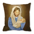 Close-up of artistic Virgin Mary and child portrait print on peach skin fabric pillow cover - Religious Portrait Style (4) / 45cmx45cm (Cover Only)