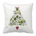 Christmas tree pillow cover with green leaves and red bow on white peach skin fabric - Christmas Tree Illustration (16)