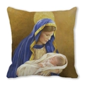 Detailed close-up of religious oil painting print on peach skin velvet cushion cover - Serene Madonna Style (5) / 45cmx45cm (Cover Only)