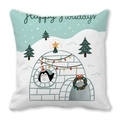 Minimalist square pillow cover with Happy Holidays print and cute penguin igloo design - Happy Holidays Penguin And Igloo (13)