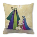 Close-up of peach skin fabric texture with nativity scene print on square pillowcase - Shepherds and Star of Bethlehem Style (22) / 45cmx45cm (Cover Only)