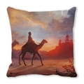 Close-up of peach skin cushion cover featuring desert sunset landscape with camel silhouette - Dusk Desert Building Style (40) / 45cmx45cm (Cover Only)