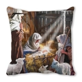 Macro detail of Nativity scene print on peach skin fabric square pillowcase - Realistic Nativity Scene Style (30) / 45cmx45cm (Cover Only)