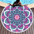 Mandala pattern round microfiber beach towel with white tassels and bohemian design - Purple-Cyan-Mint Green Mandala (14)