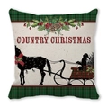 Detalle de funda de cojín navideña con cuadros geométricos y silueta de carruaje vintage - Carruaje Vintage Country Christmas (14)