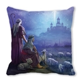 Close-up of peach skin cushion cover with nativity scene shepherds and Bethlehem star - Shepherd Gazing at Stars Style (36) / 45cmx45cm (Cover Only)