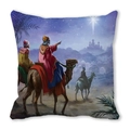 Detailed close-up of Three Wise Men oil painting print on square peach skin pillowcase - Three Wise Men and Starry Sky Style (35) / 45cmx45cm (Cover Only)