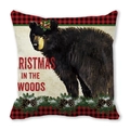 Detalle de funda de cojín navideña con estampado de oso negro y detalles de cuadros rojos - Oso Dibujado a Mano Navidad en el Bosque (18)