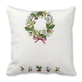 Christmas wreath cushion cover with red berries and bow print on white peach skin fabric - Watercolor Xmas Wreath (18)