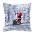 Santa Claus and snowman festive throw pillow cover in soft peach skin fabric - Santa and Snowman Pine Forest (32)