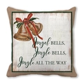 Kerst kussensloop met vintage belletjes en rood lint op linnen textuur stof - Kerstklokken Muziek (2)